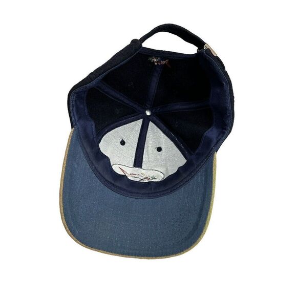 Vintage 90s Greg Norman Shark Golf Adjustable Baseball Cap Hat Navy Blue Tan - Picture 5 of 6